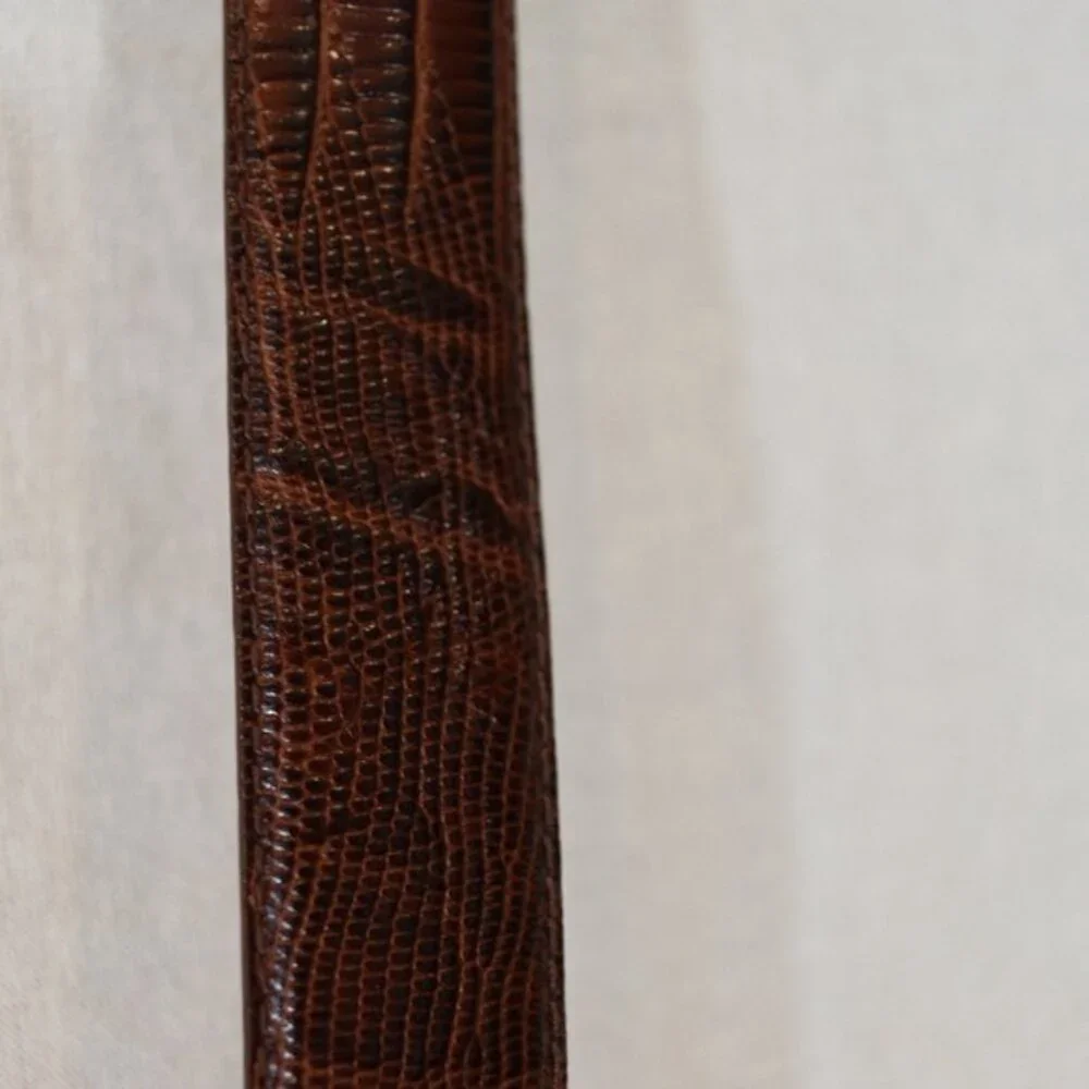 Arden Leather Lizard Embossed Calfskin Belt Brown, Silver hardware size Large